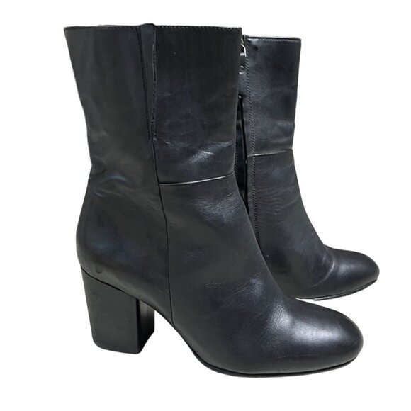SOLD Anthropologie Seychelles Black Leather Heeled Ankle Boots Rounded Toe SZ 8 - Picture 5 of 12